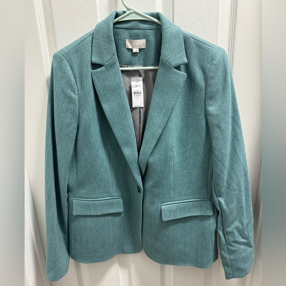 Loft NWT Size 6 Turquoise Herring Bone Blazer Jacket